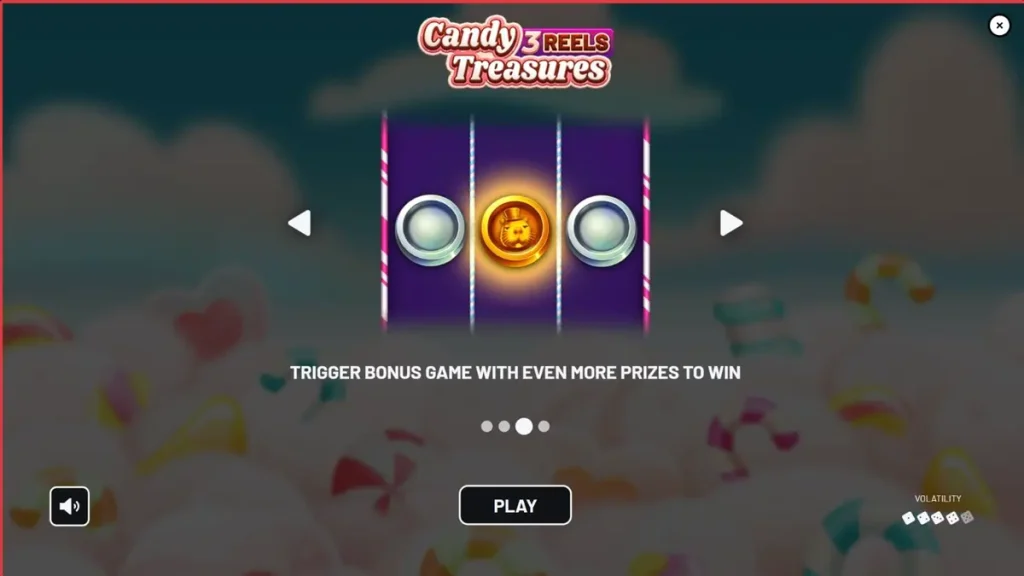 Tampilan visual slot Candy Treasures 3 Reels dengan tema permen yang cerah