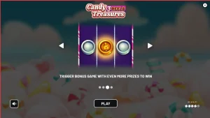 Tampilan visual slot Candy Treasures 3 Reels dengan tema permen yang cerah