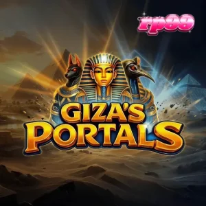 Pemandangan kuil Mesir kuno dalam permainan slot Giza’s Portals